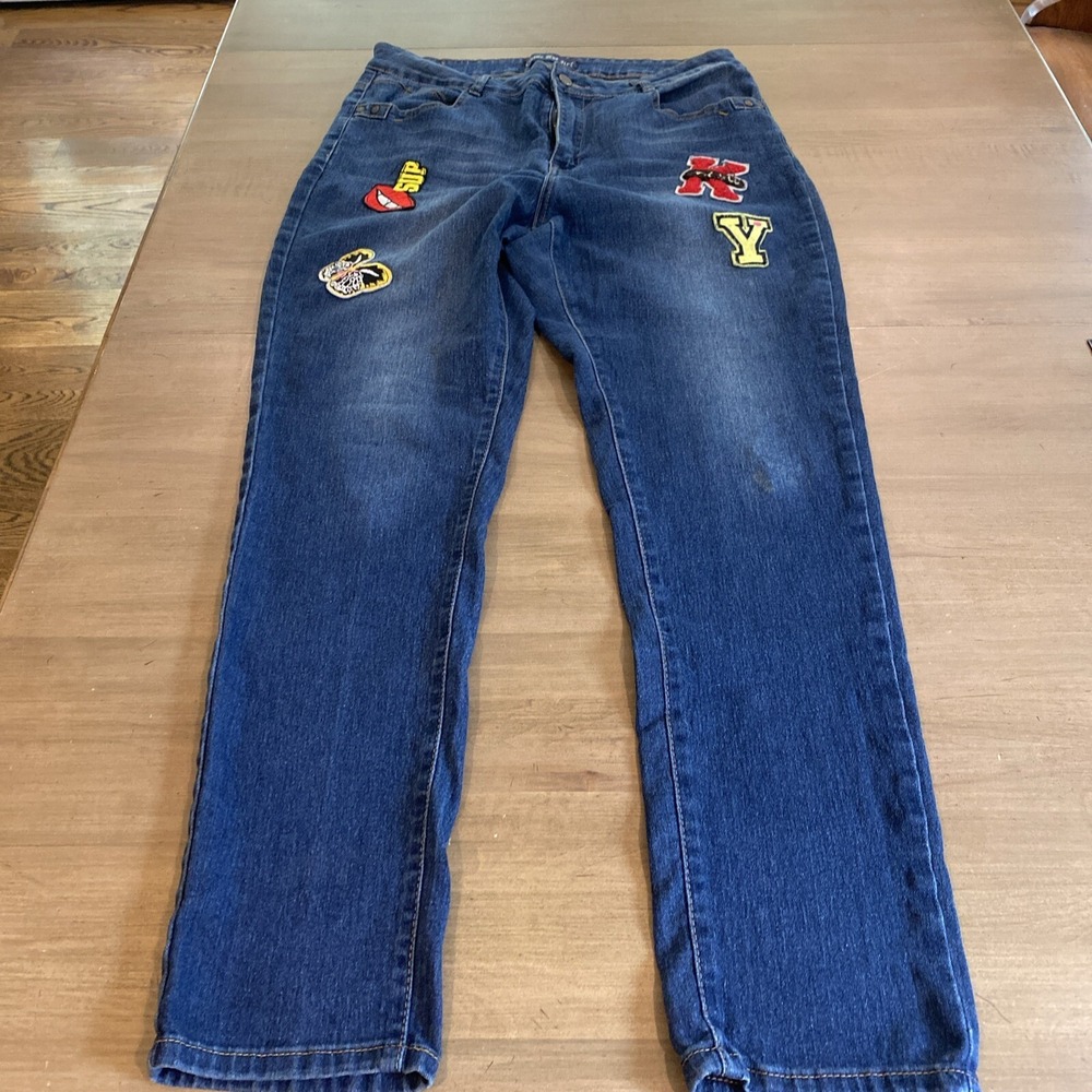 Classic Blue Girl Women's Jeans Size 14 Front Patches Y2k